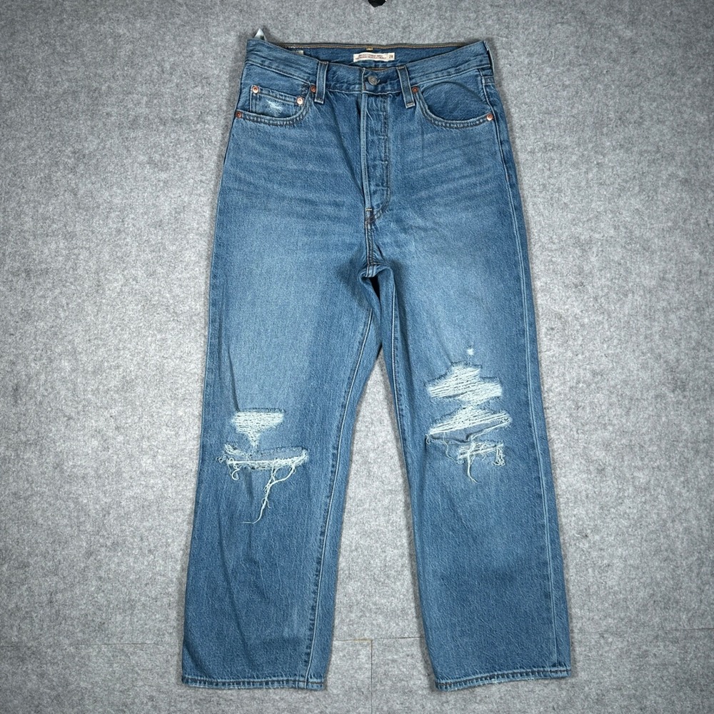 Levi's Denim Jeans Women 28x27 Blue Ribcage Straight Ankle Distressed High Rise